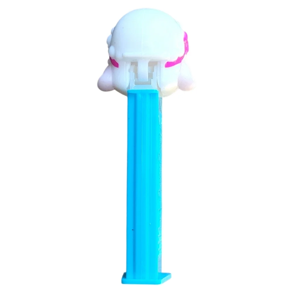 2015 Pez Candy Dispenser Easter White Lamb Pink Bow Blue Base/Feet Hungary